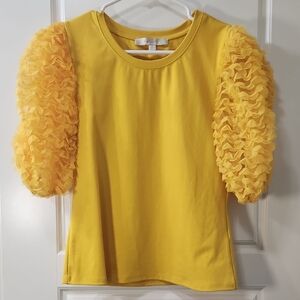 Flat White Yellow Top with Ruffled Sleeves Small